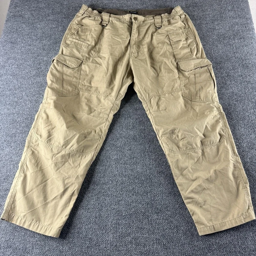 CQR Cargo Pants Mens 44x30 Beige Ripstop Elastic Waist Tactical Workwear Pockets